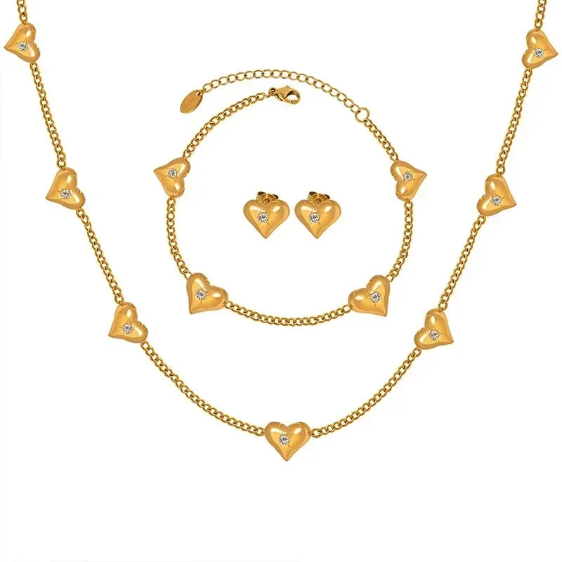 Cute Heart Necklace Earrings Bracelet Jewelry