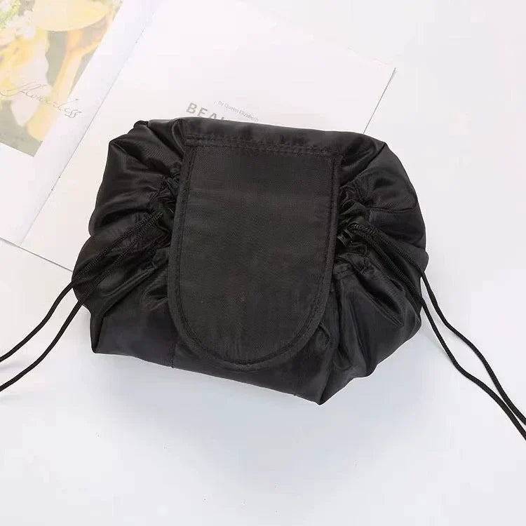 Drawstring Travel Cosmetic Bag – Black Makeup Organizer