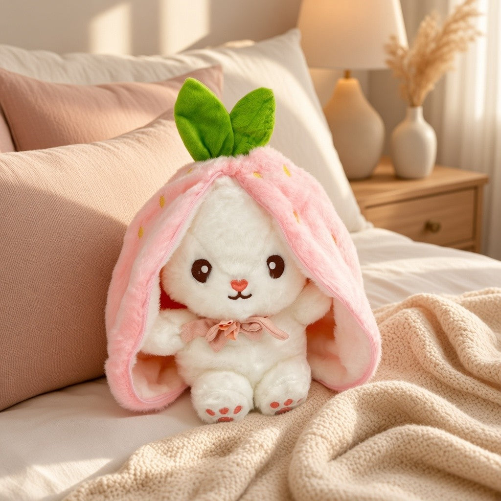 Reversible Strawberry Bunny Plush Toy Soft