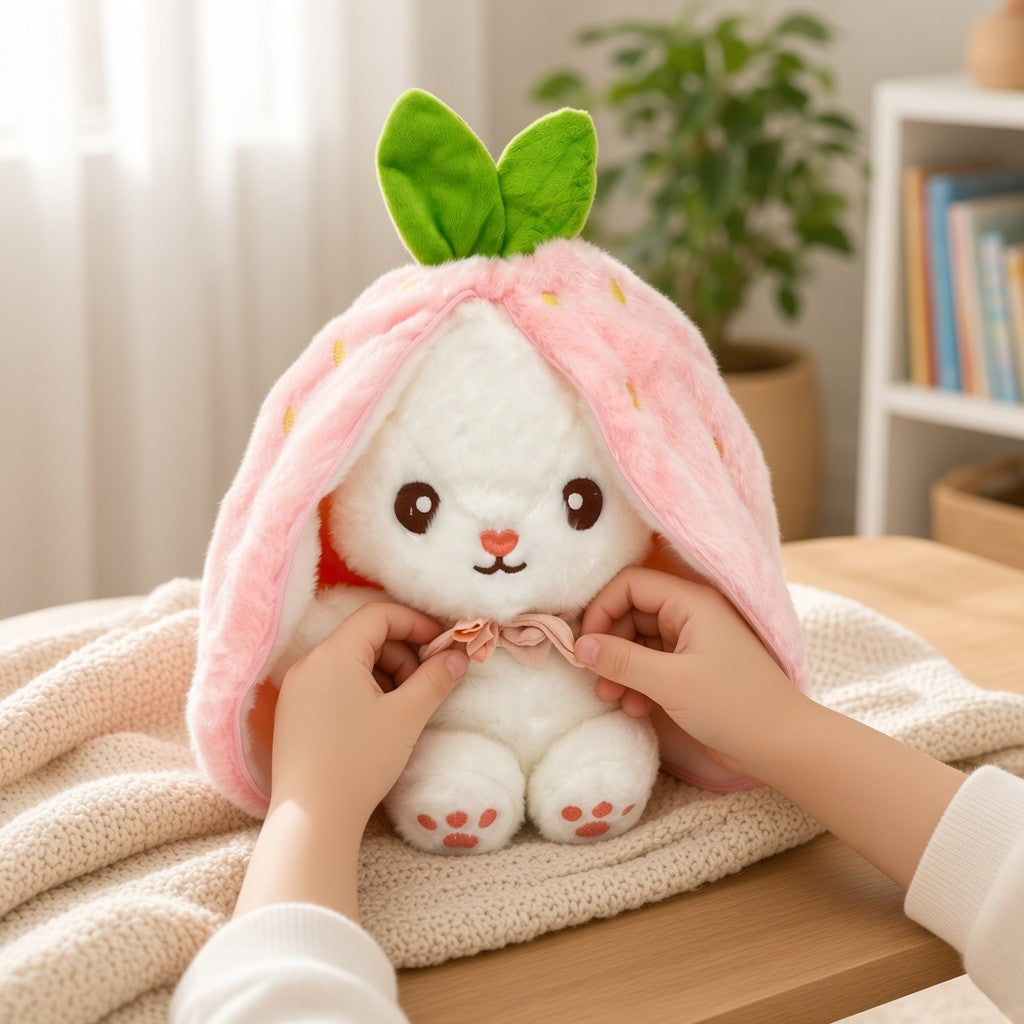 Reversible Strawberry Bunny Plush Toy Soft
