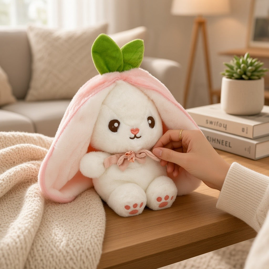 Reversible Strawberry Bunny Plush Toy Soft
