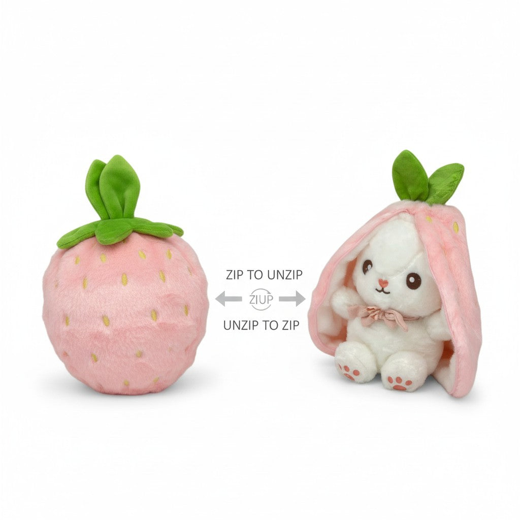 Reversible Strawberry Bunny Plush Toy Soft