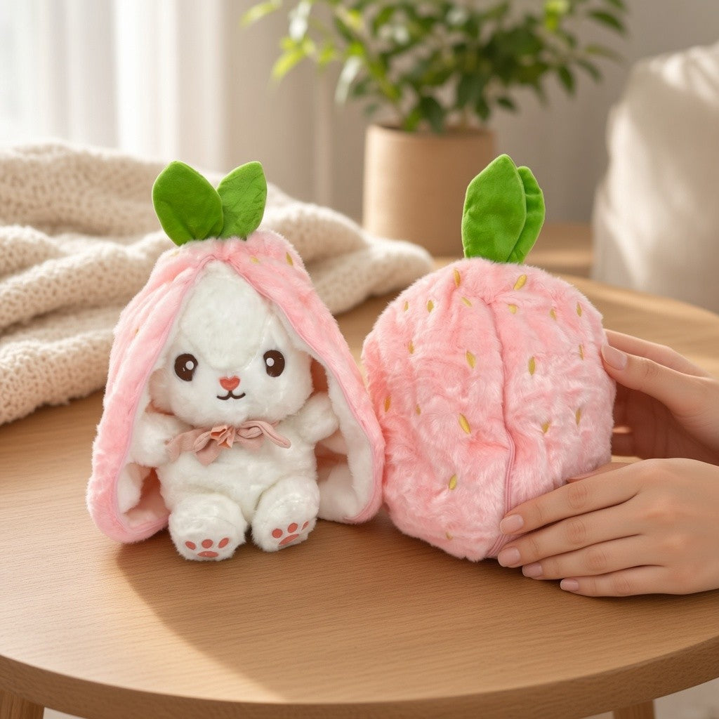 Reversible Strawberry Bunny Plush Toy Soft