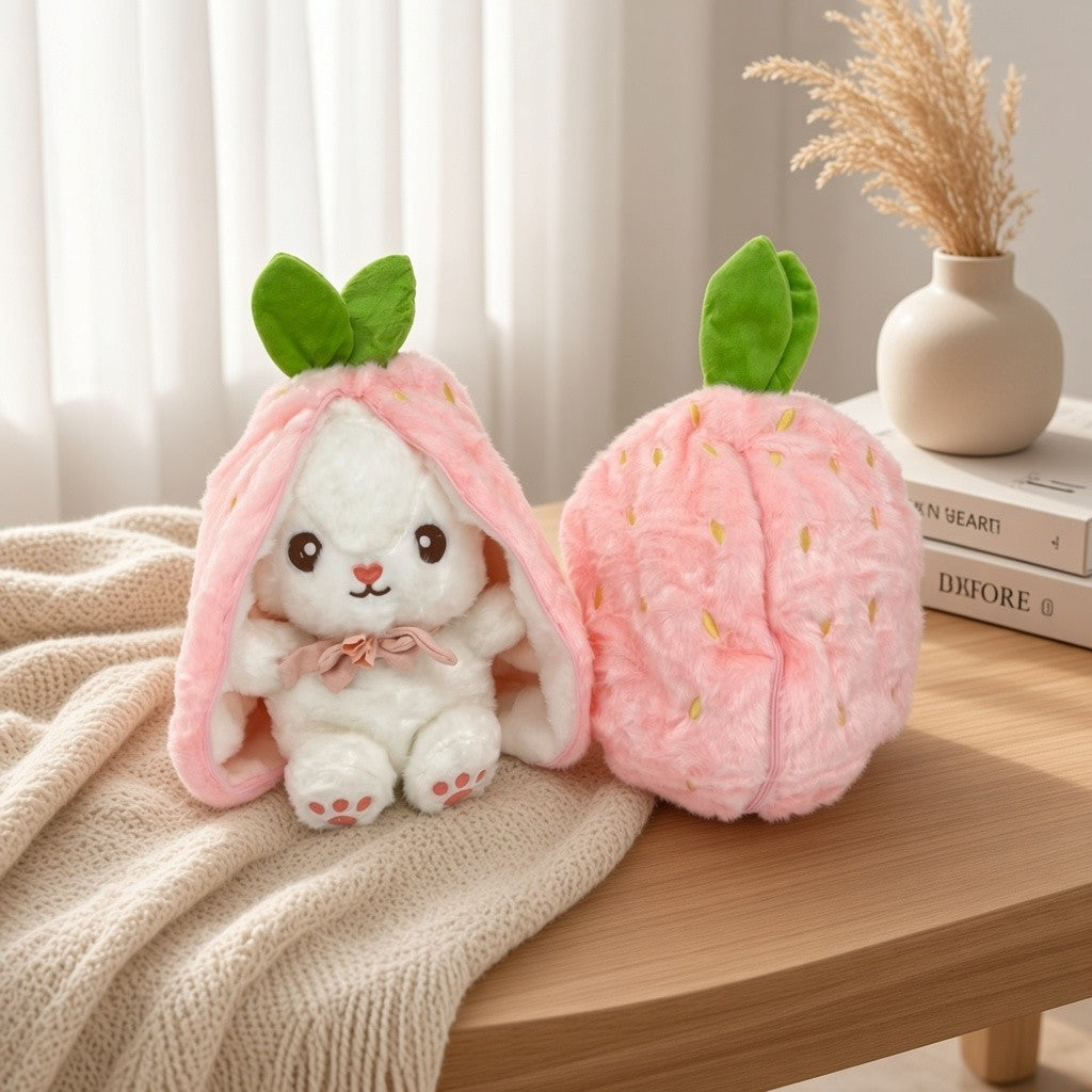 Reversible Strawberry Bunny Plush Toy Soft