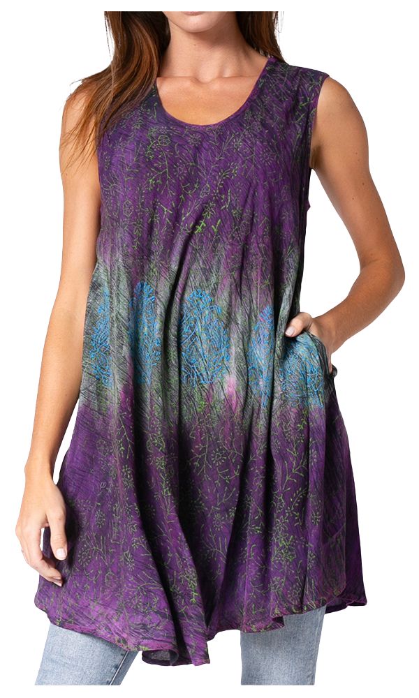 Sakkas Isabela Womens Everyday Summer Sleeveless Tank Top Tie-dye & Block Print