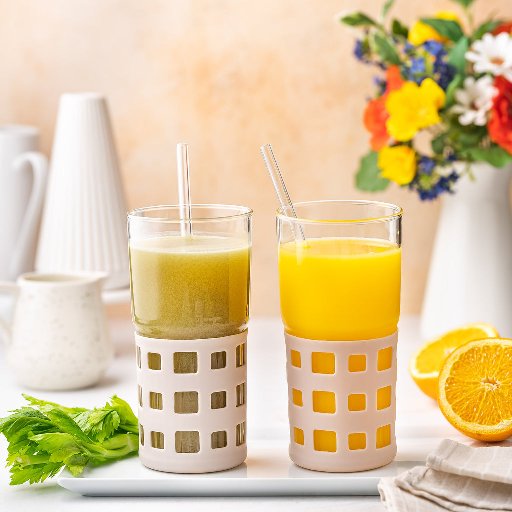 All Glass Juice Tumblers with Lid 20 oz 2 Pack