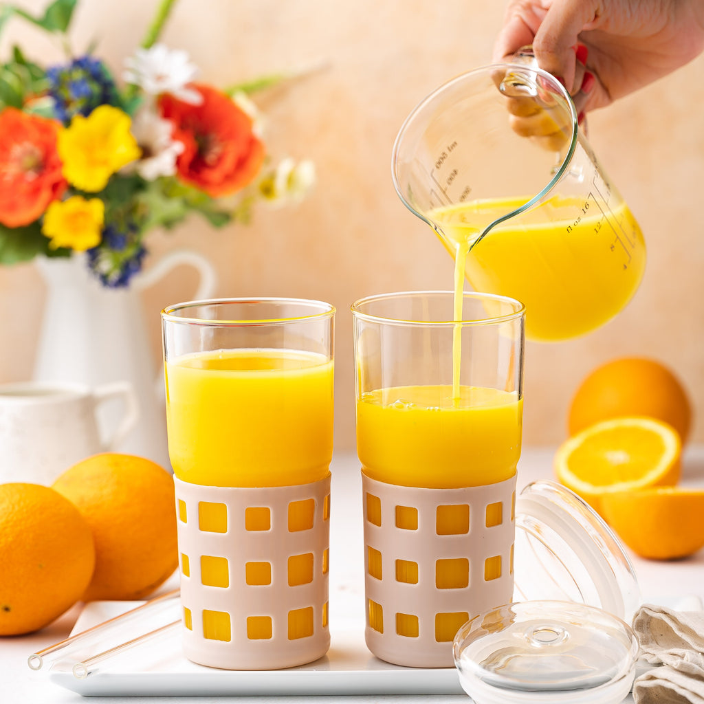 All Glass Juice Tumblers with Lid 20 oz 2 Pack