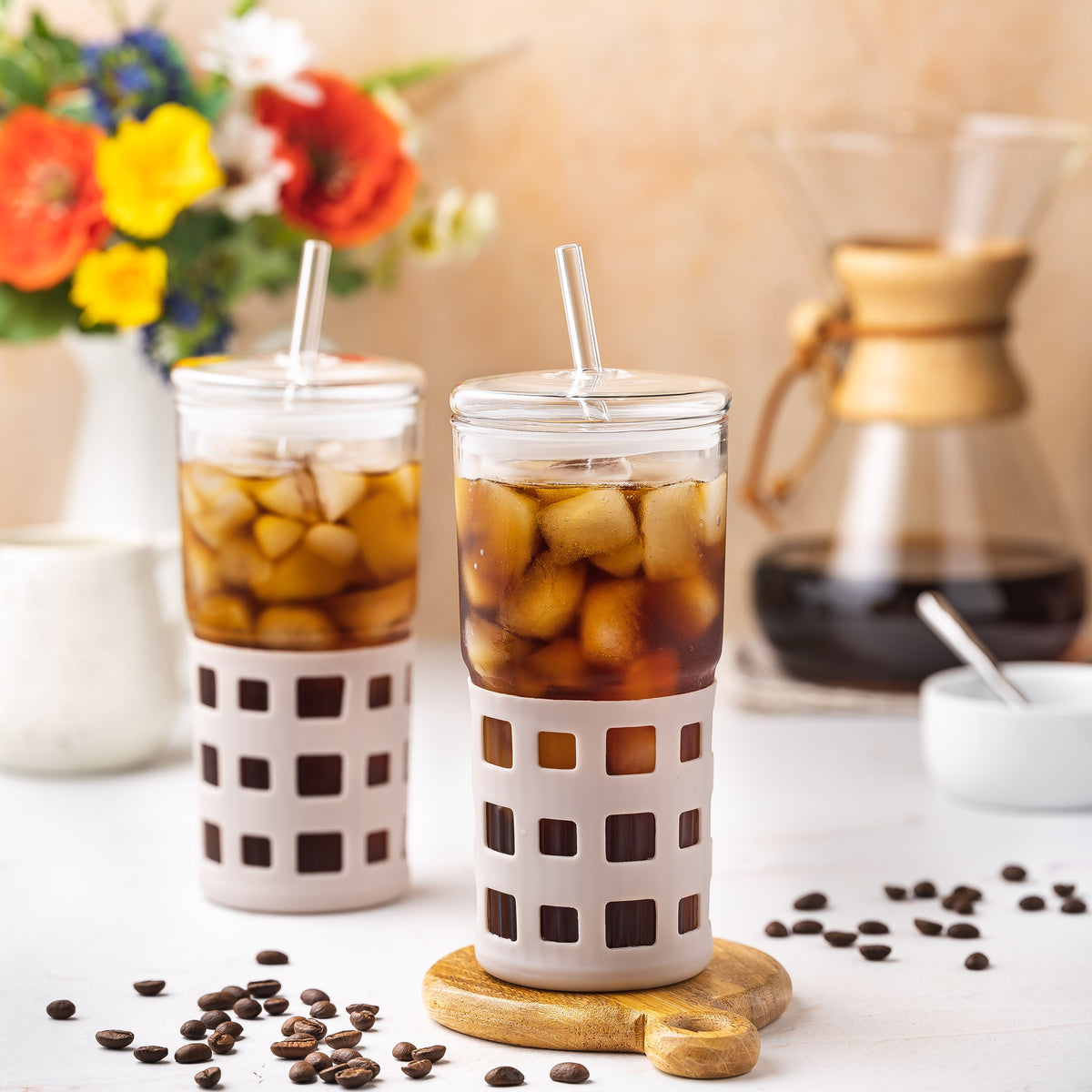 All Glass Juice Tumblers with Lid 20 oz 2 Pack