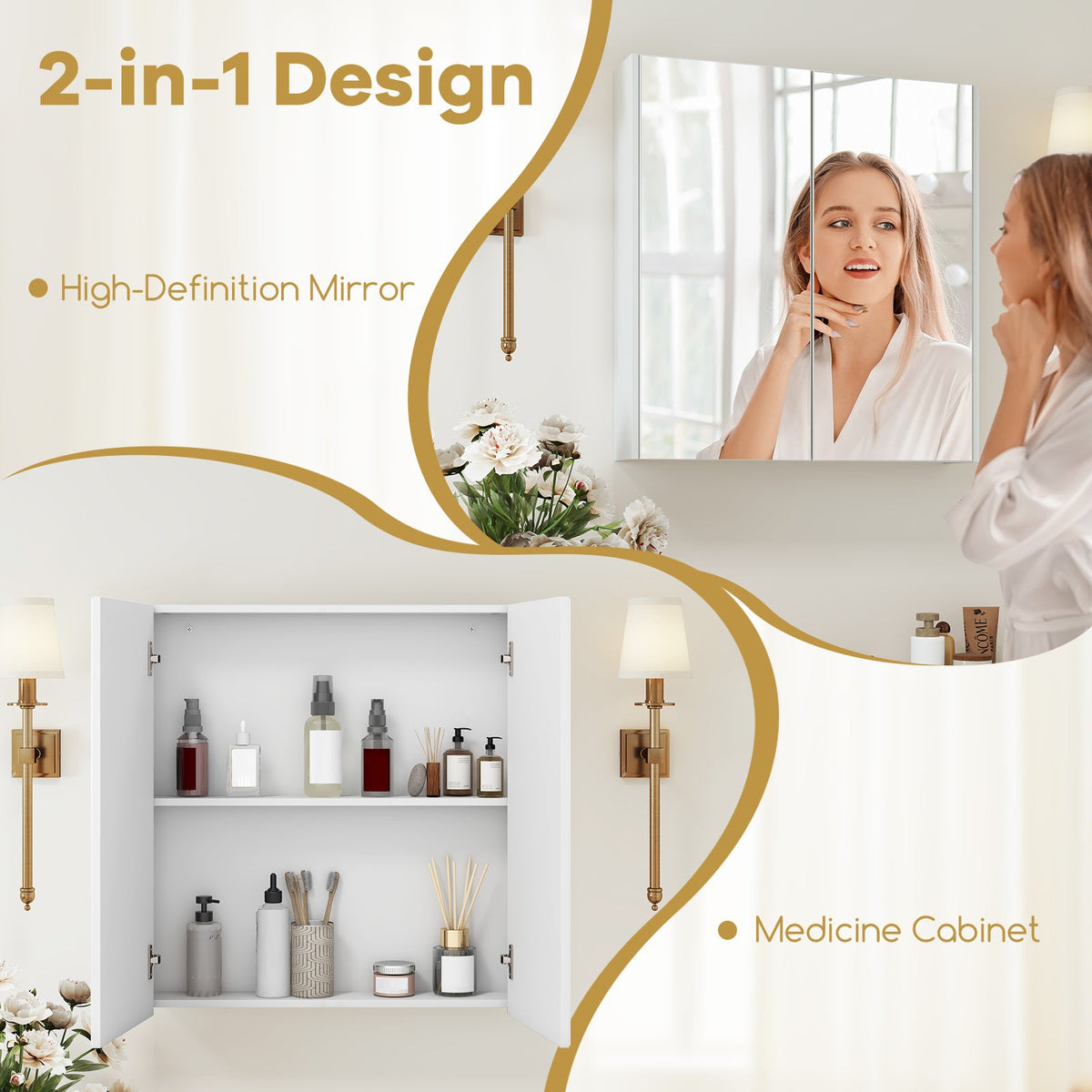 Mirrored Bathroom Wall Cabinet with Adjustable Shelf