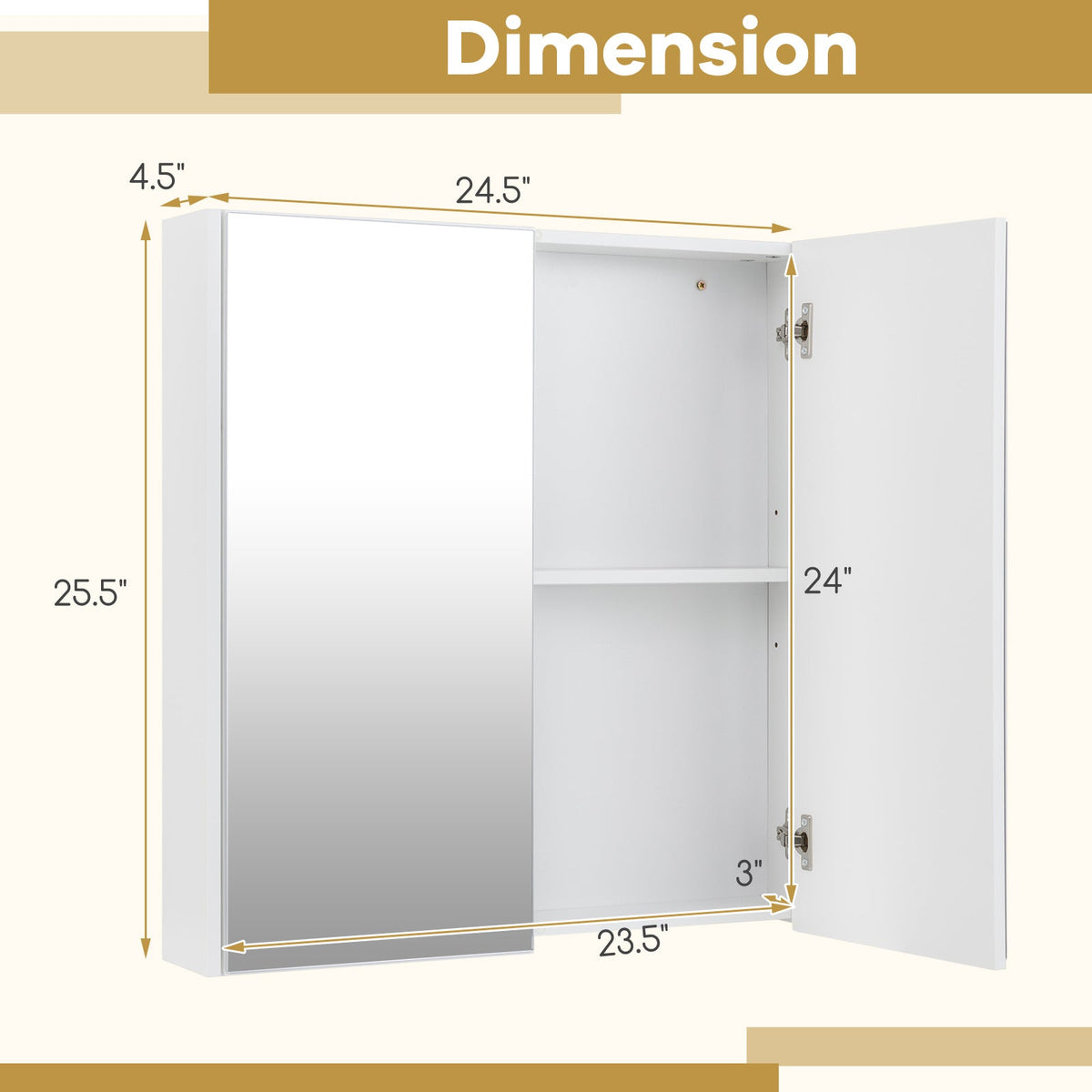 Mirrored Bathroom Wall Cabinet with Adjustable Shelf