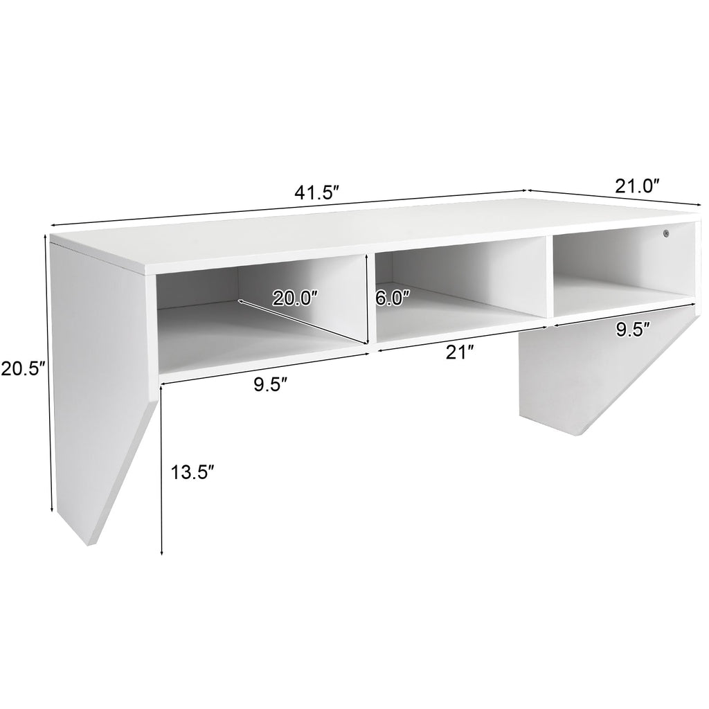 Wall-Mounted Floating Desk with Storage Shelf – White