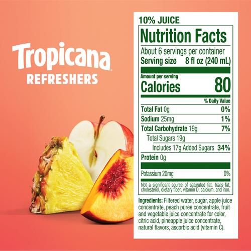 Tropicana Refreshers Peach Pineapple Juice Drink 46 Fl Oz