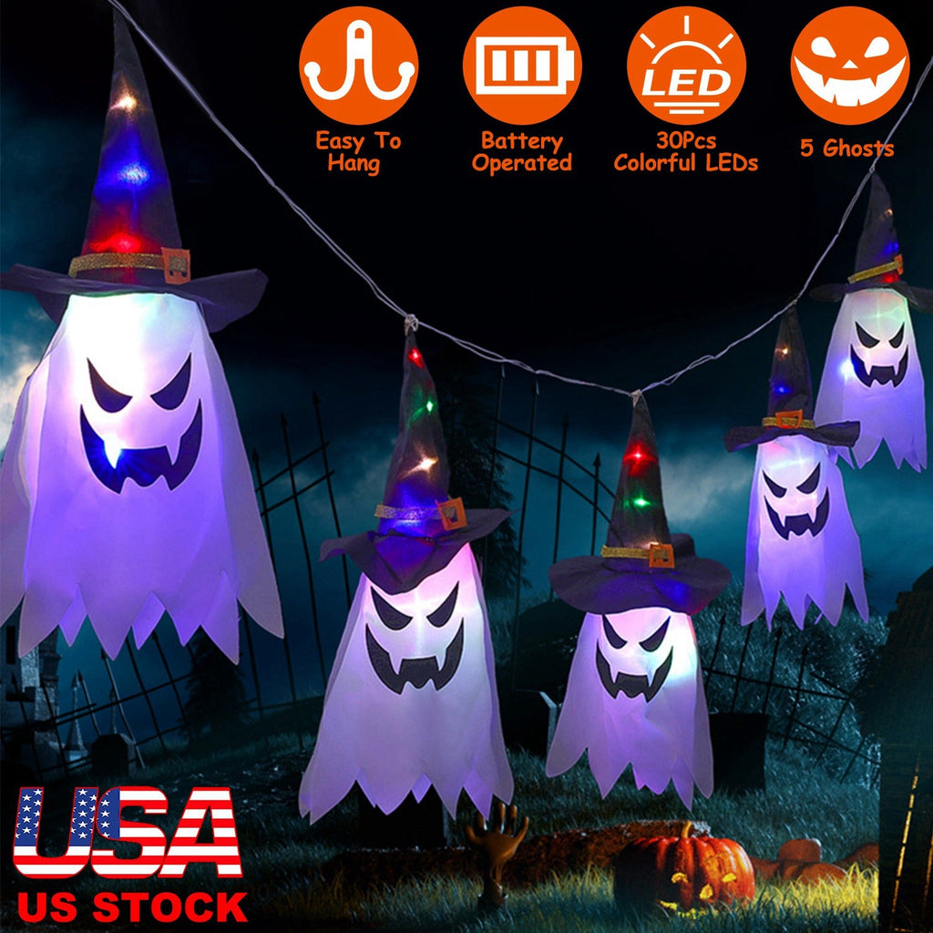 Ghost & Witch Hat Halloween String Lights, 11.6 ft