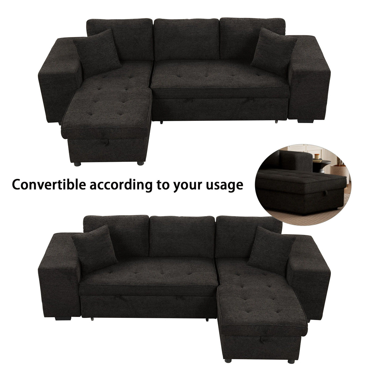 Modern L-Shape 3 Seat Reversible Sectional