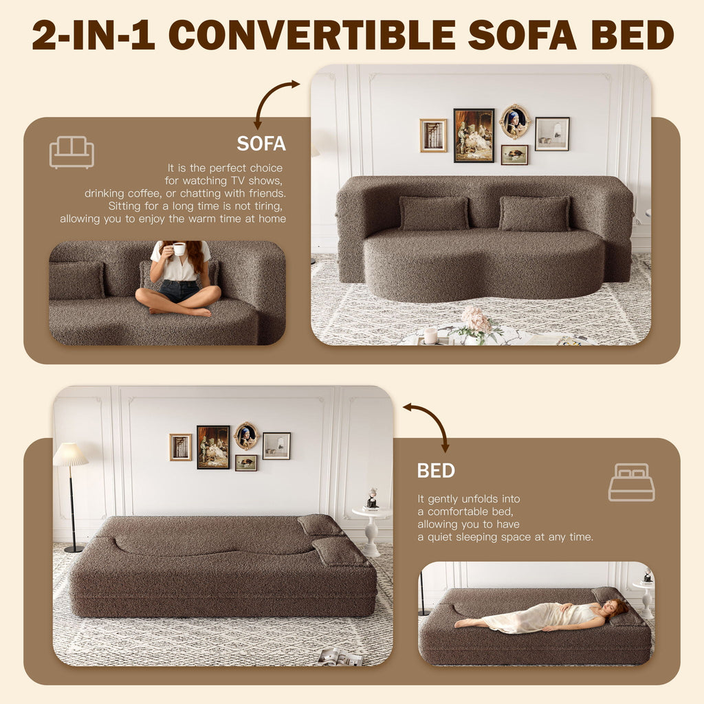 Modern Floor Sleeper Sofa Bed with 2 Pillows - Convertible Twin Size Folding Futon