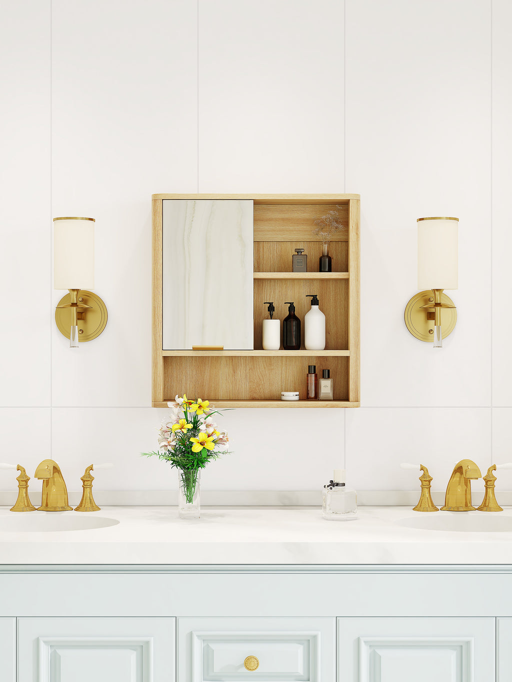 Natural Wood Finish Wall Mounted Mirror