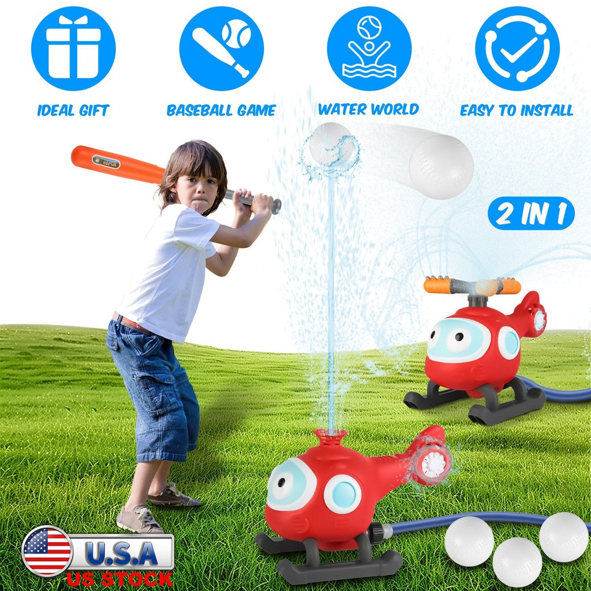 2-in-1 Rotating Water Sprinkler & Baseball Toy