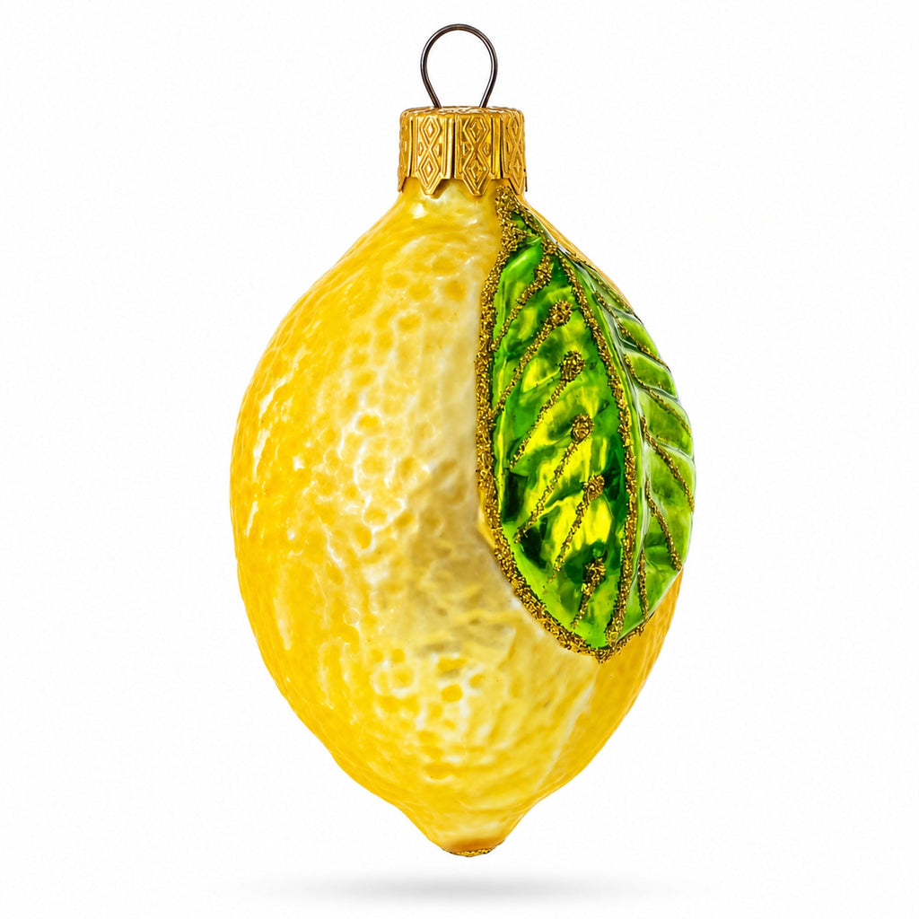 Lemon with Green Leaf Glass Christmas