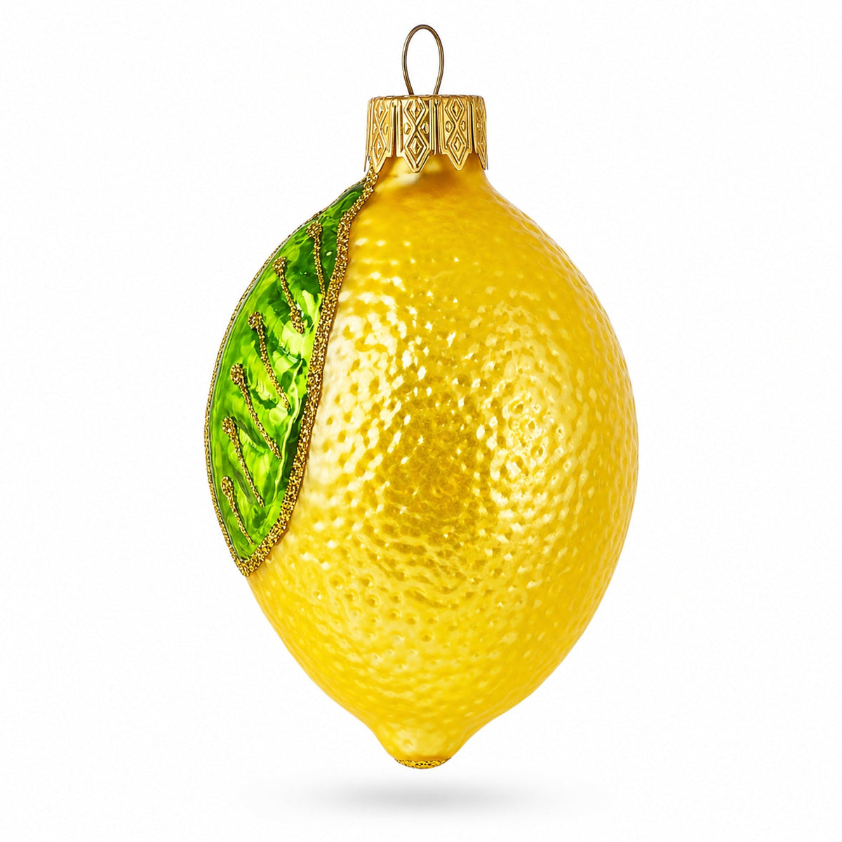 Lemon with Green Leaf Glass Christmas