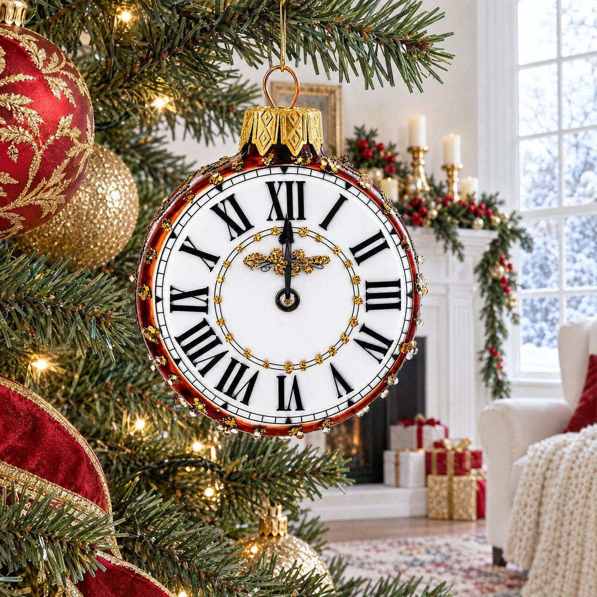 Watch with White Dial Glass Ornament