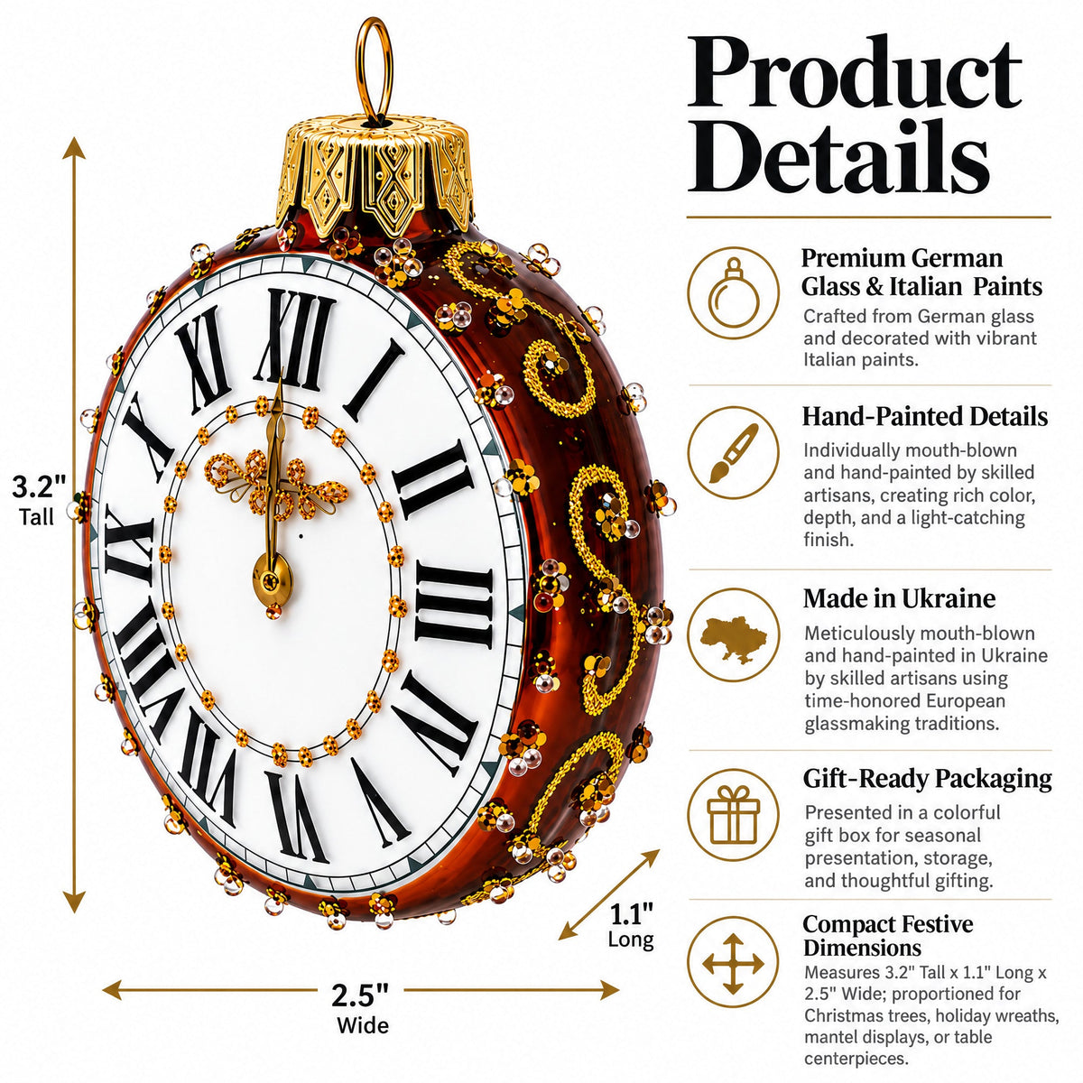 Watch with White Dial Glass Ornament