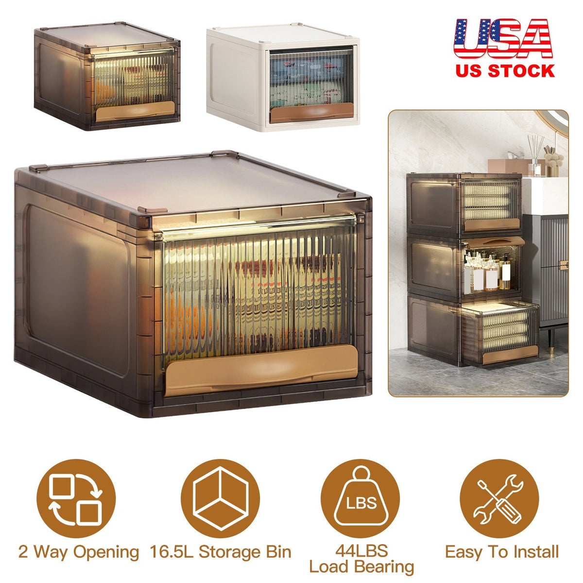 16.5 L Stackable Storage Bin with Dual Access