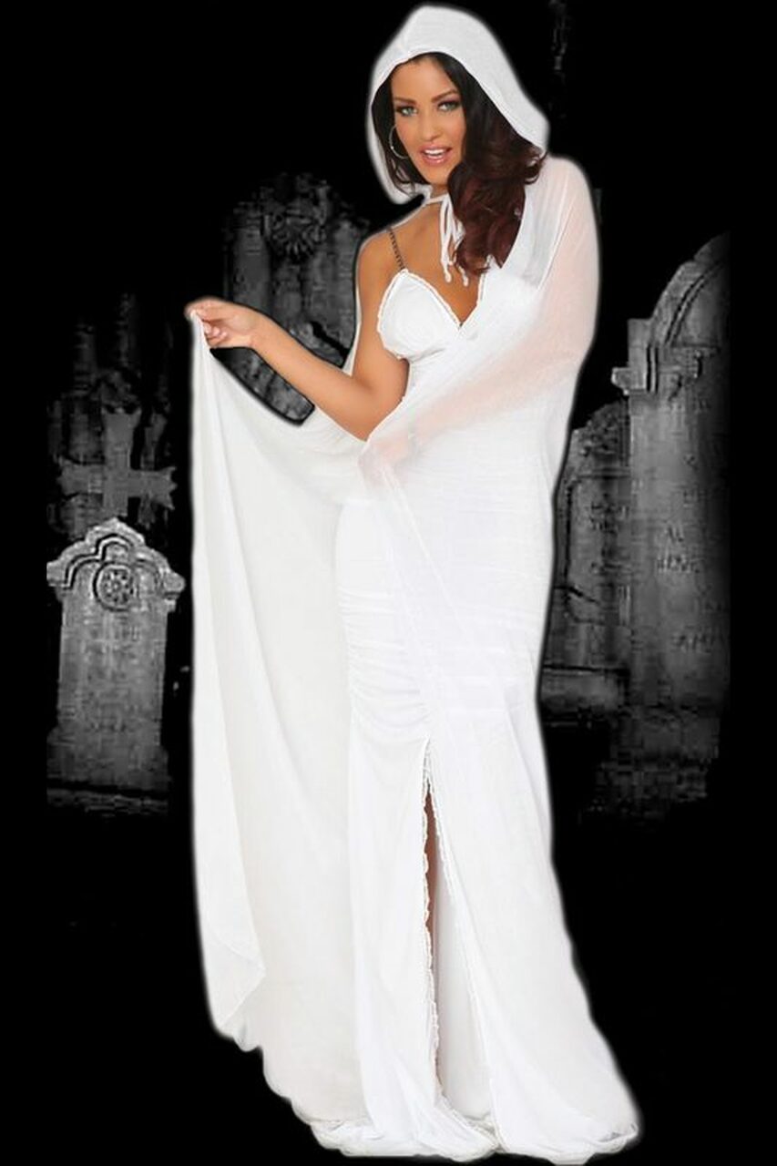 Women's Ghost Gown & Hooded Cape Costume