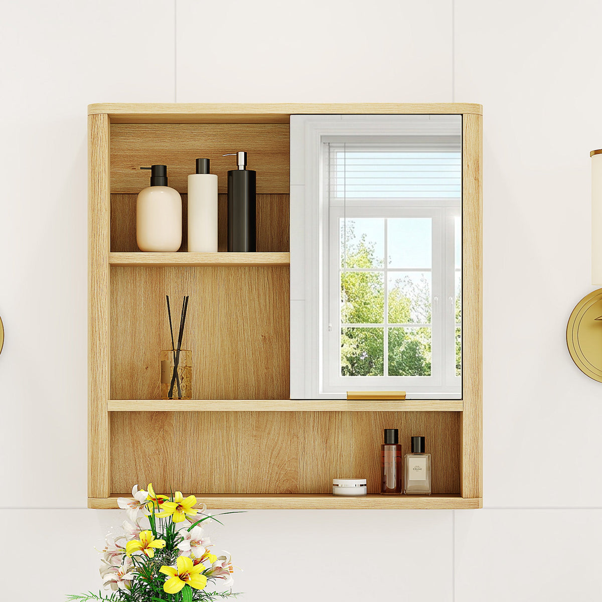 Natural Wood Finish Wall Mounted Mirror