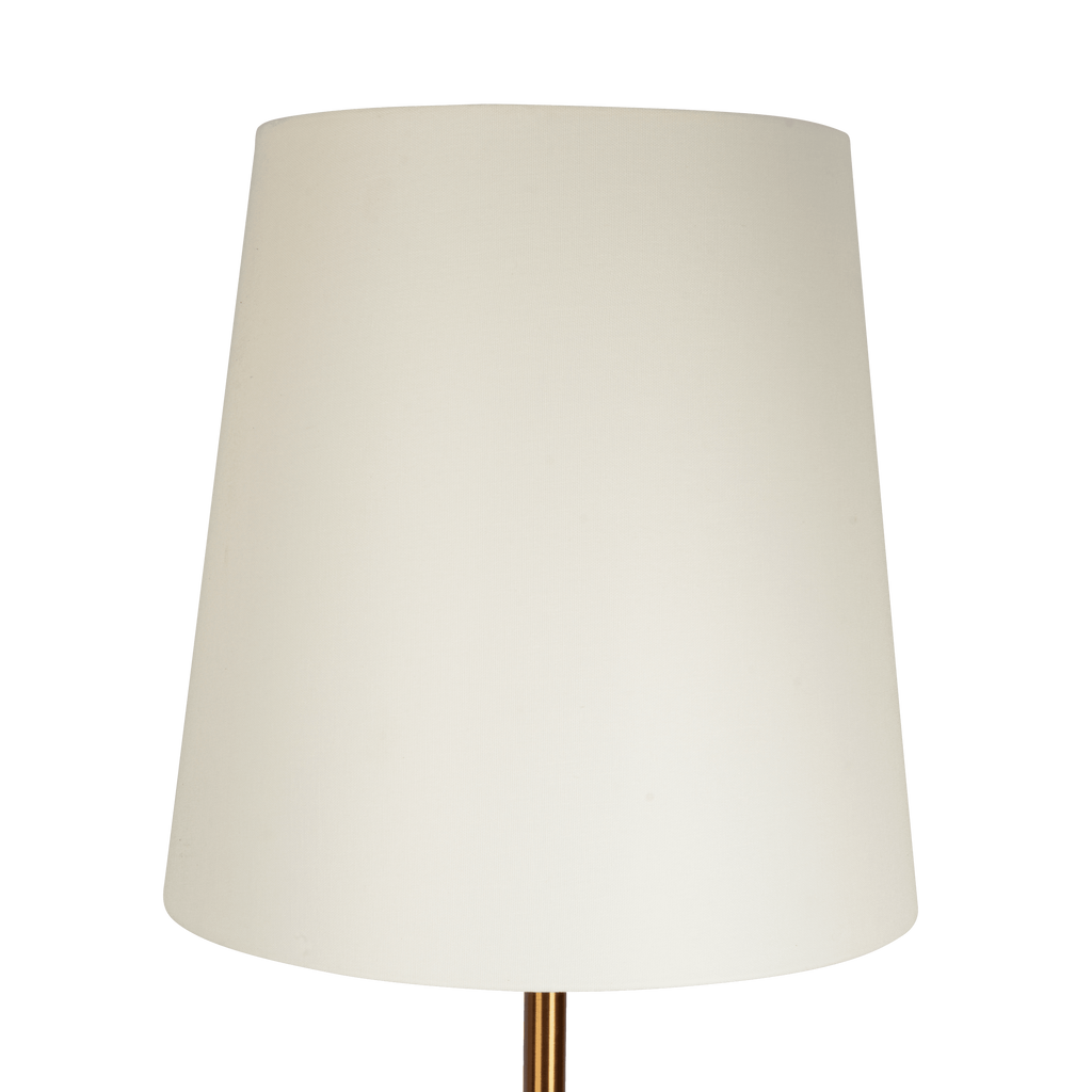 Celestial Modern Floor Lamp with Brass Accent Table and Large White Shade