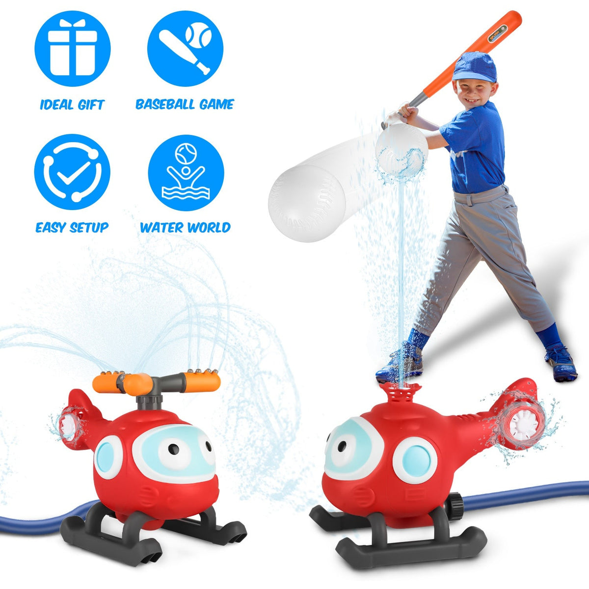 2-in-1 Rotating Water Sprinkler & Baseball Toy