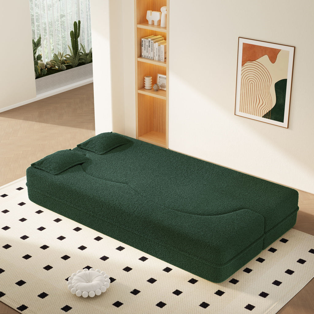 Modern Floor Sleeper Sofa Bed with 2 Pillows - Convertible Twin Size Folding Futon