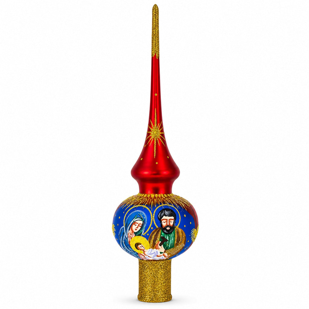 Holy Family Red Glass Tree Topper, 11 in