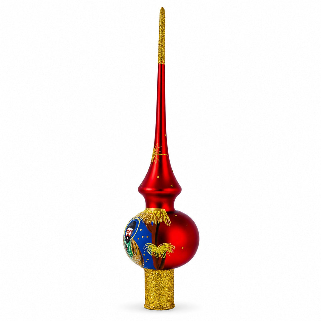 Holy Family Red Glass Tree Topper, 11 in