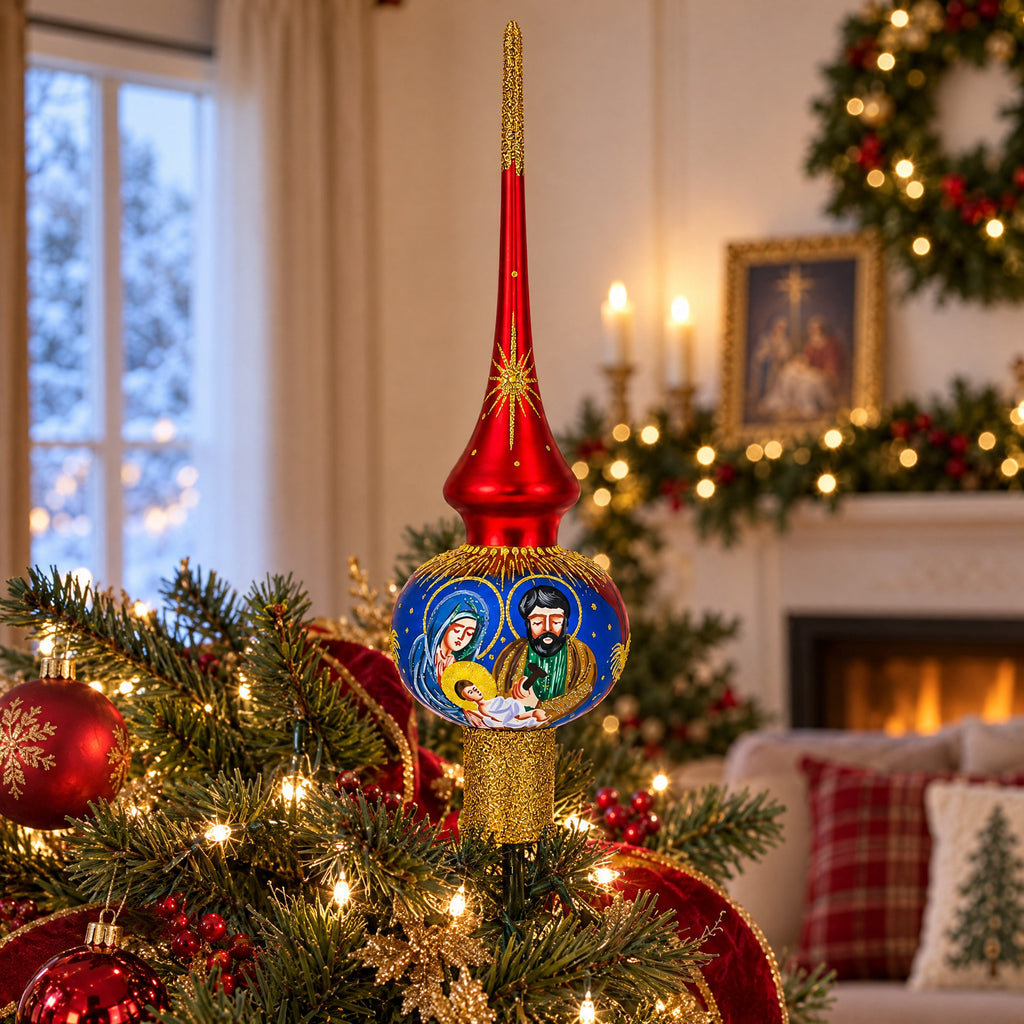 Holy Family Red Glass Tree Topper, 11 in