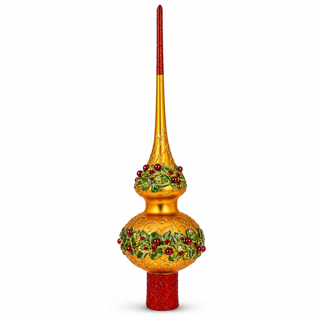 Poinsettia & Pearl Gold Glass Tree Topper, 11 in