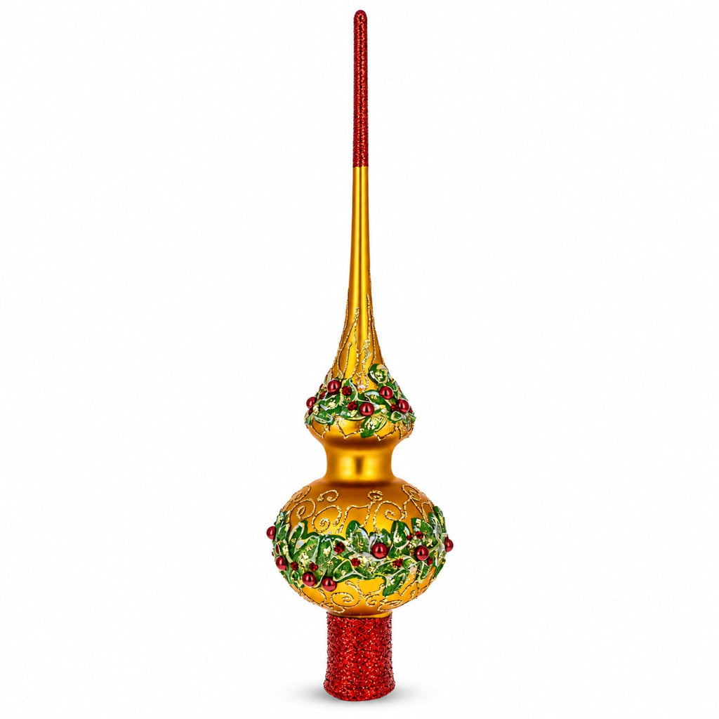 Poinsettia & Pearl Gold Glass Tree Topper, 11 in