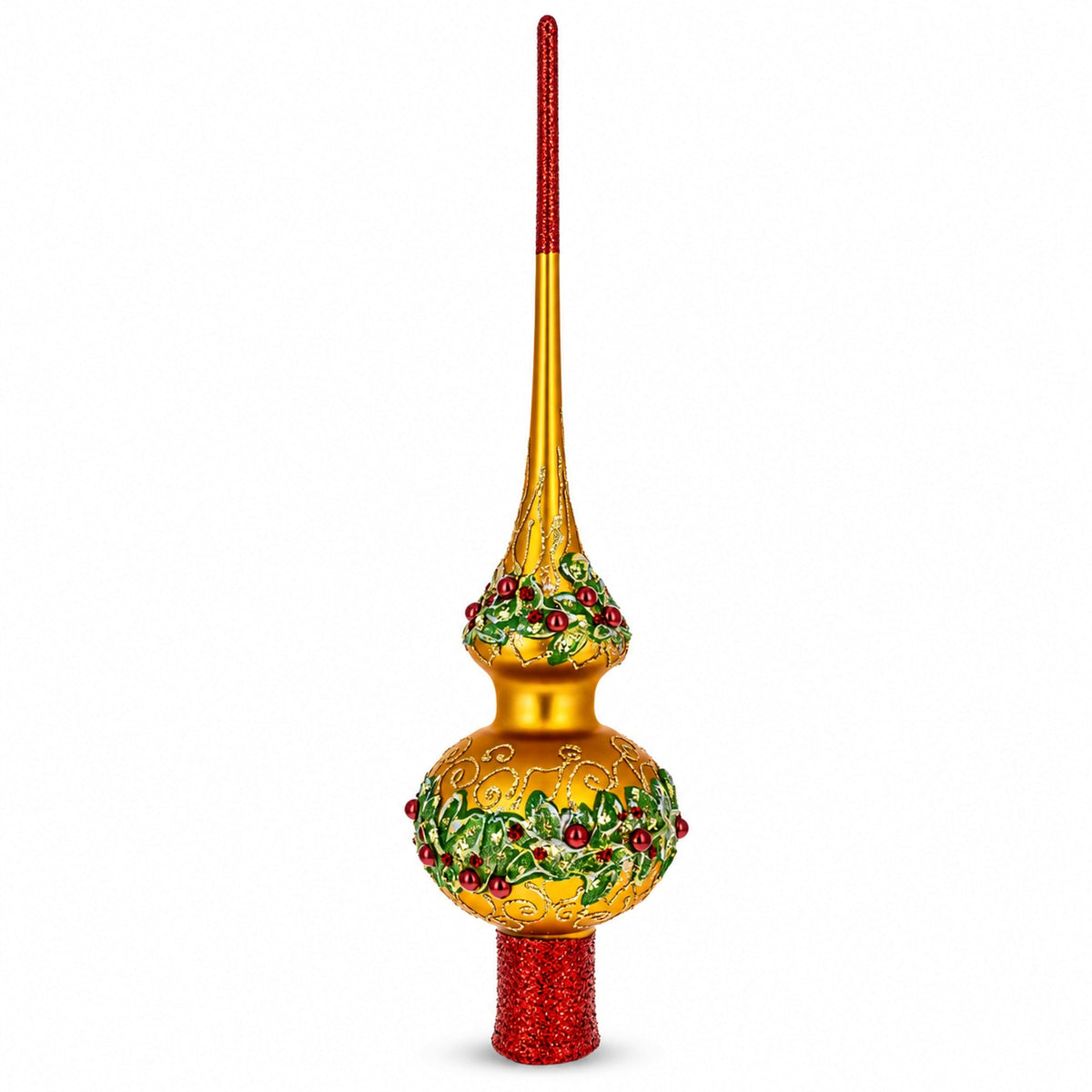 Poinsettia & Pearl Gold Glass Tree Topper, 11 in