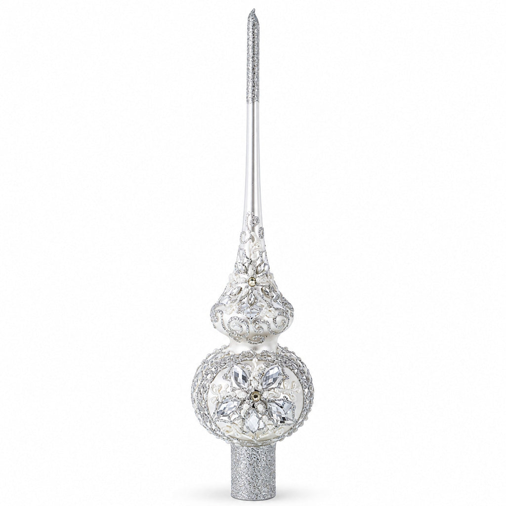 White Jewel Star Silver Glass Tree Topper, 11 in