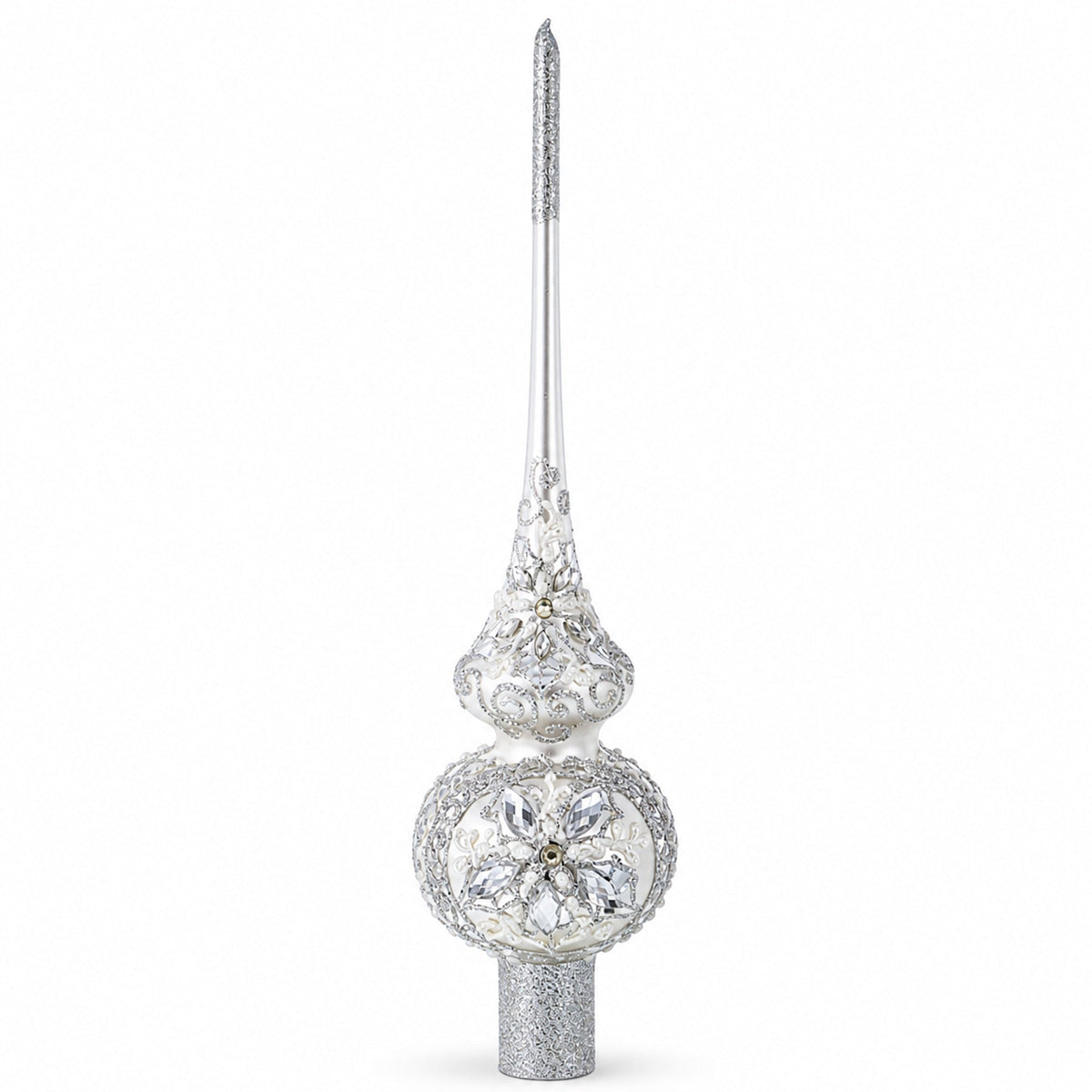 White Jewel Star Silver Glass Tree Topper, 11 in