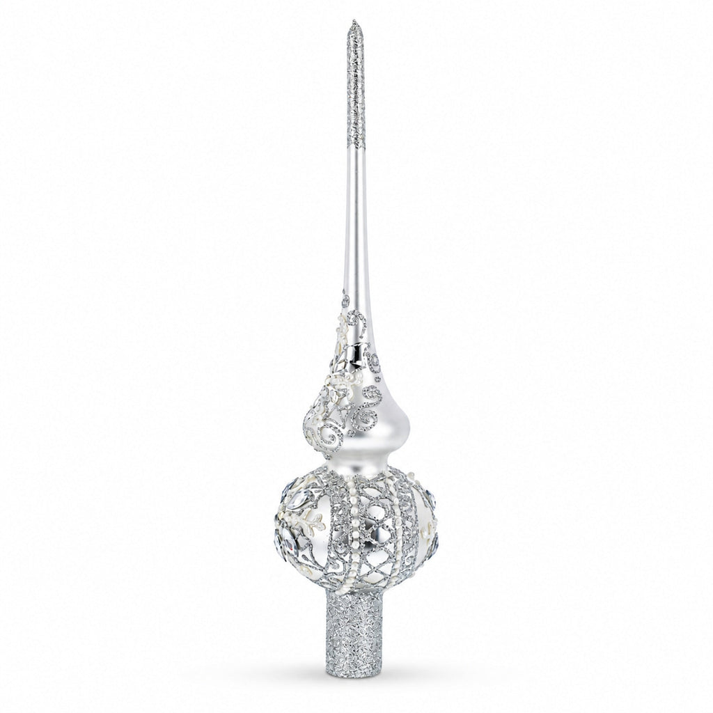 White Jewel Star Silver Glass Tree Topper, 11 in