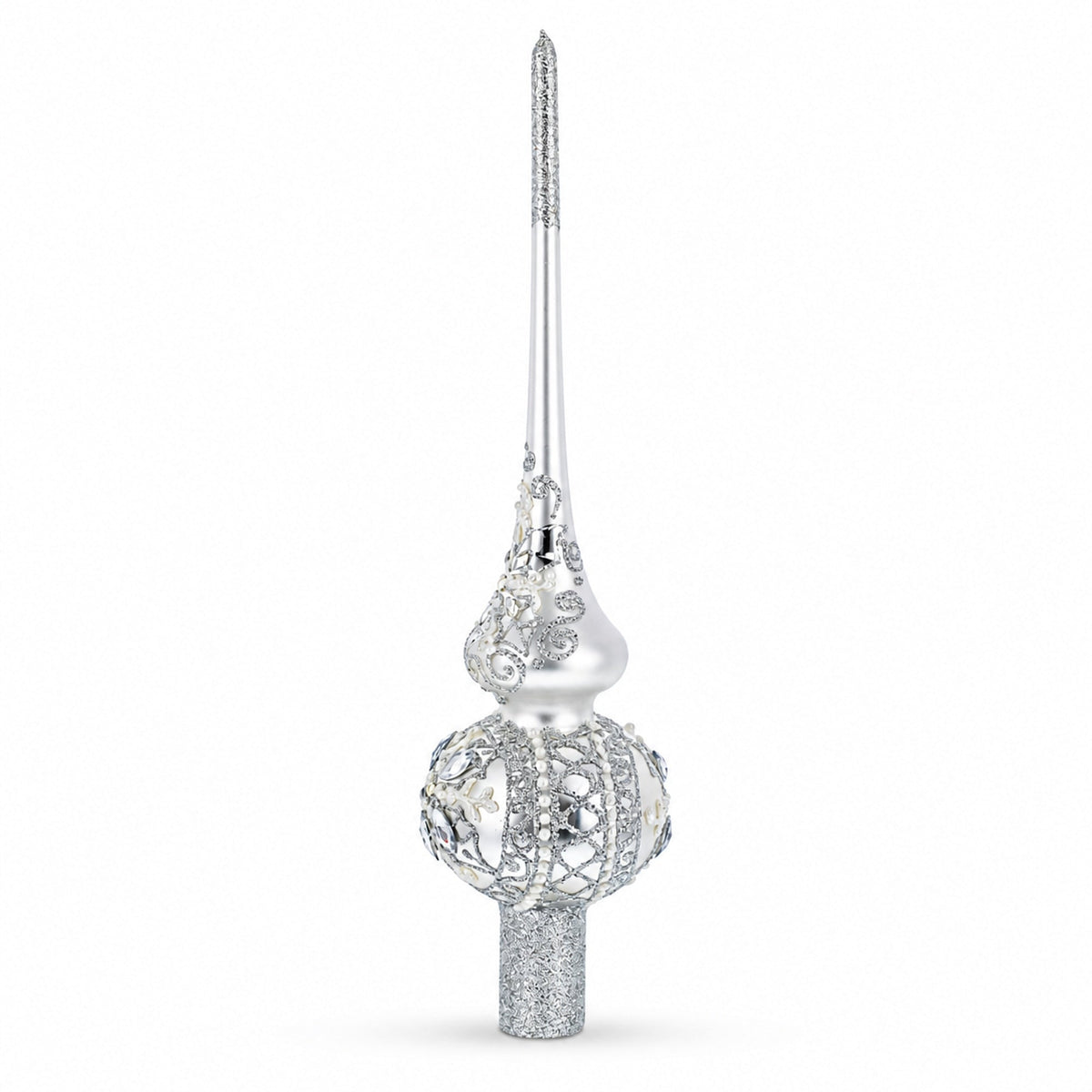White Jewel Star Silver Glass Tree Topper, 11 in