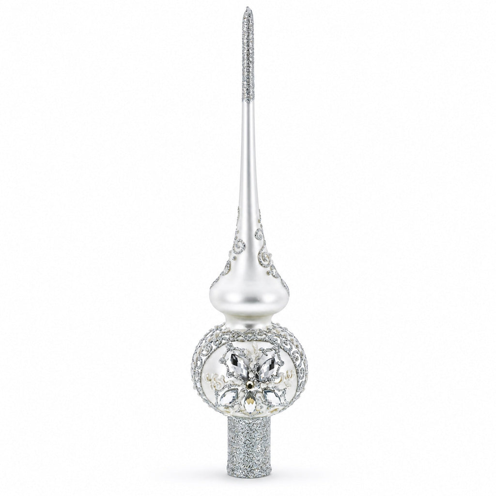 White Jewel Star Silver Glass Tree Topper, 11 in