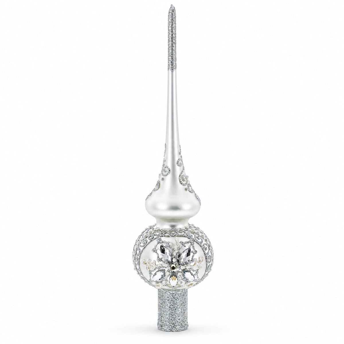 White Jewel Star Silver Glass Tree Topper, 11 in