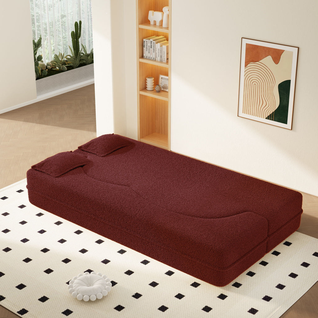 Modern Floor Sleeper Sofa Bed with 2 Pillows - Convertible Twin Size Folding Futon