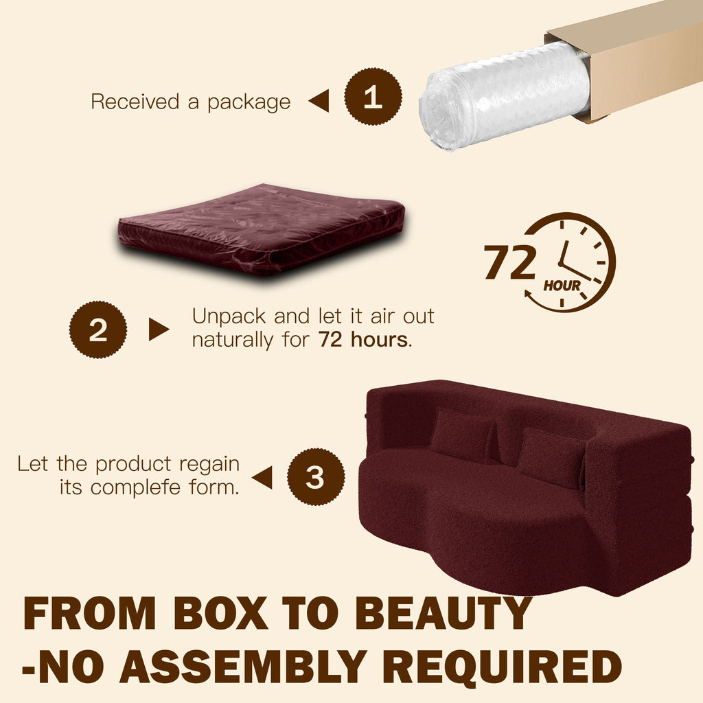 Modern Floor Sleeper Sofa Bed with 2 Pillows - Convertible Twin Size Folding Futon