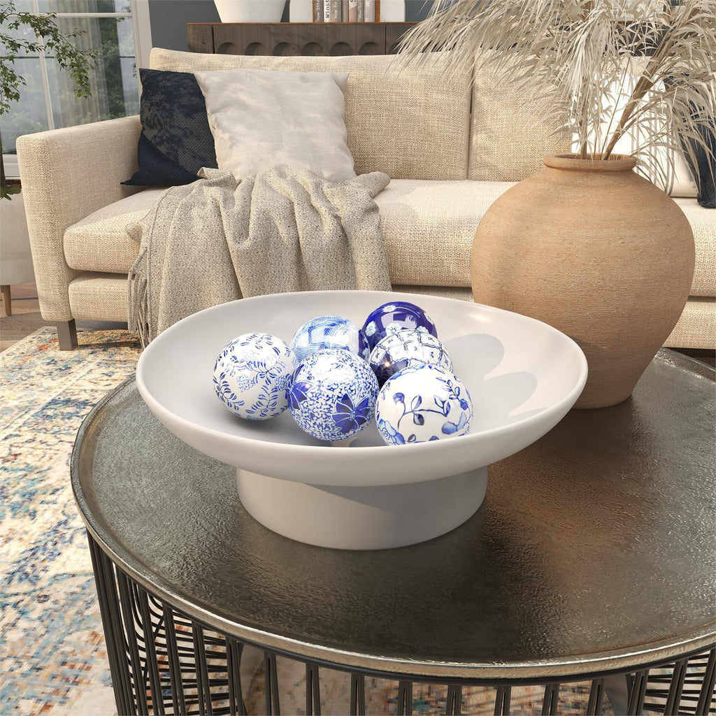 Blue Ceramic Floral Handmade Glossy Decorative