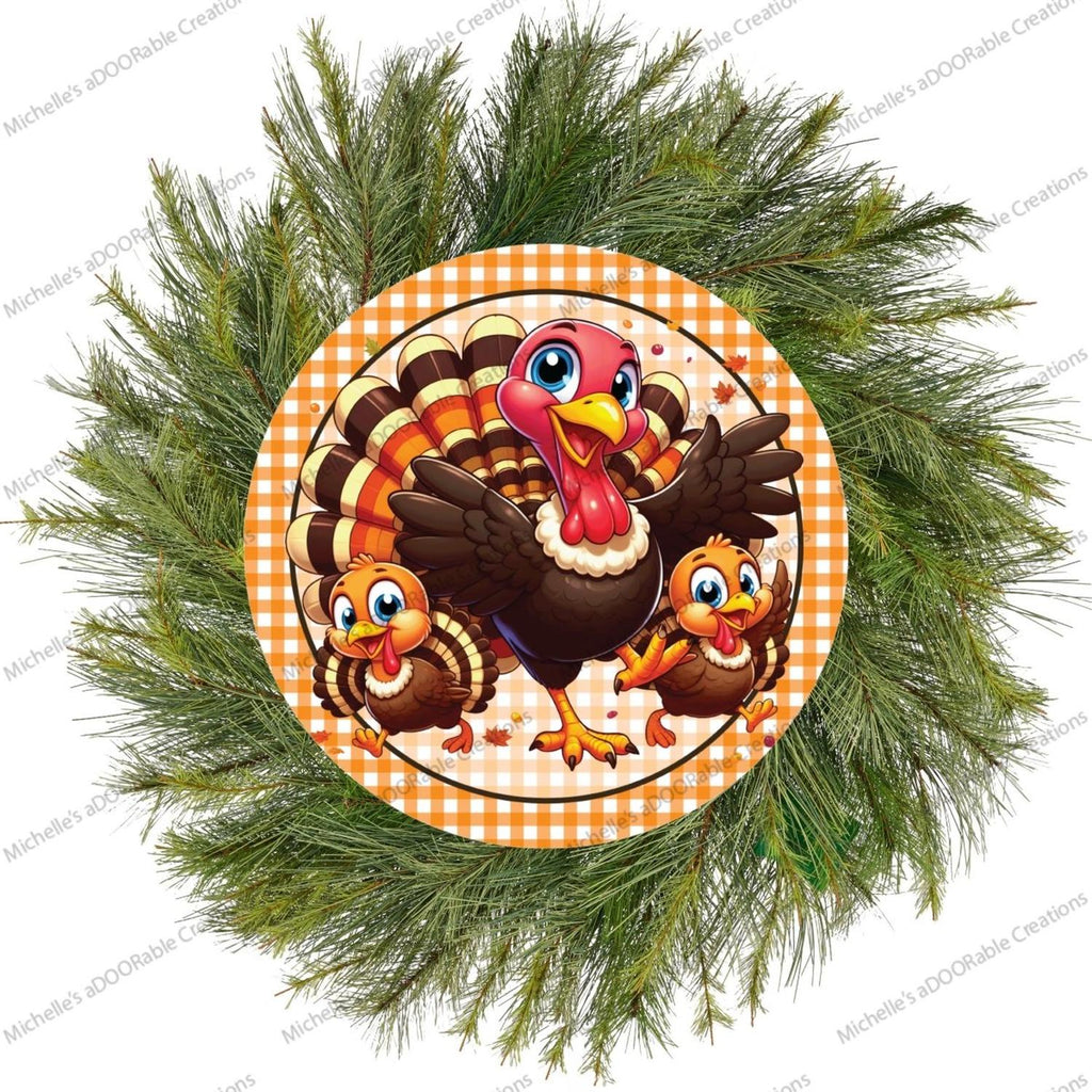 Smiling Turkeys Thanksgiving Round Sign