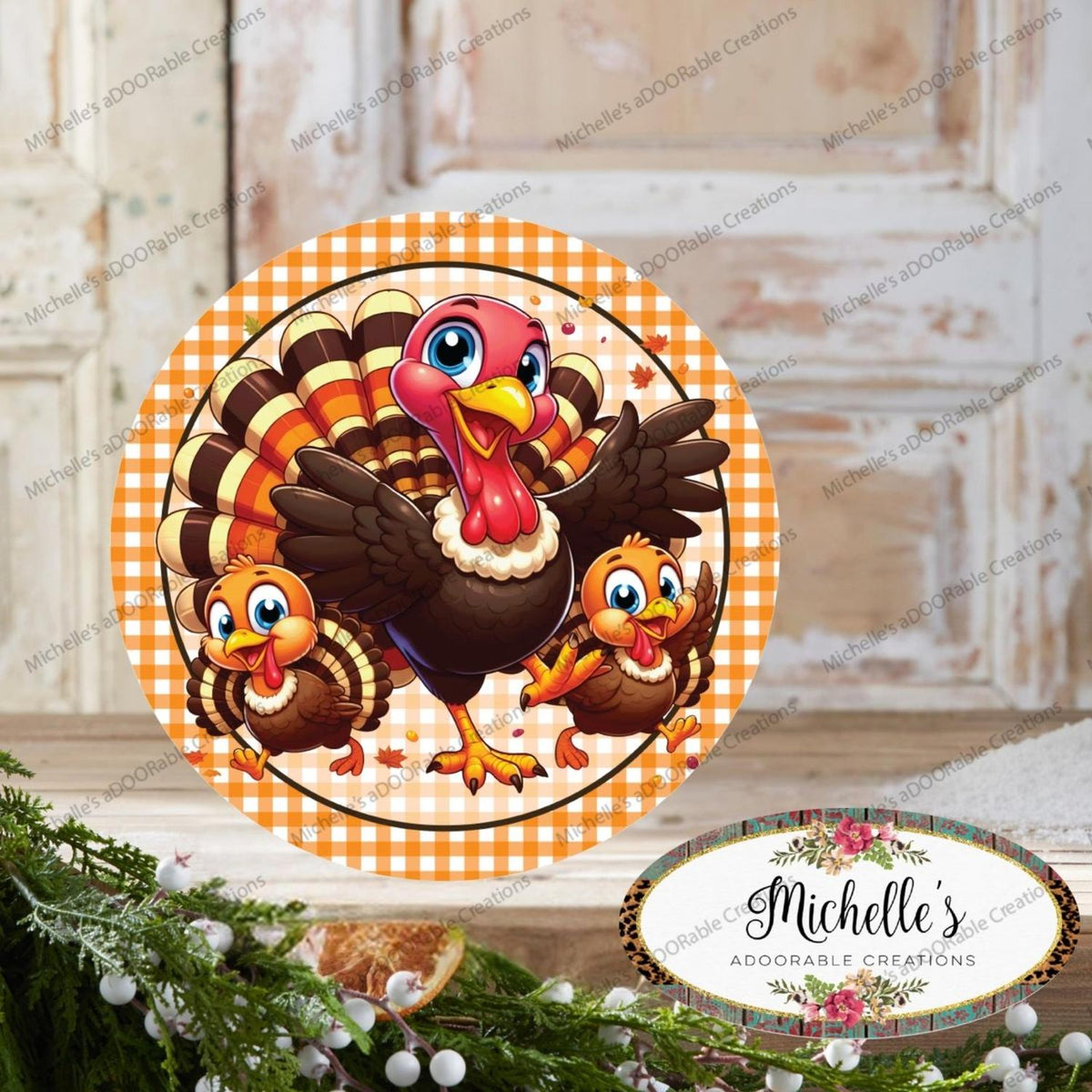 Smiling Turkeys Thanksgiving Round Sign