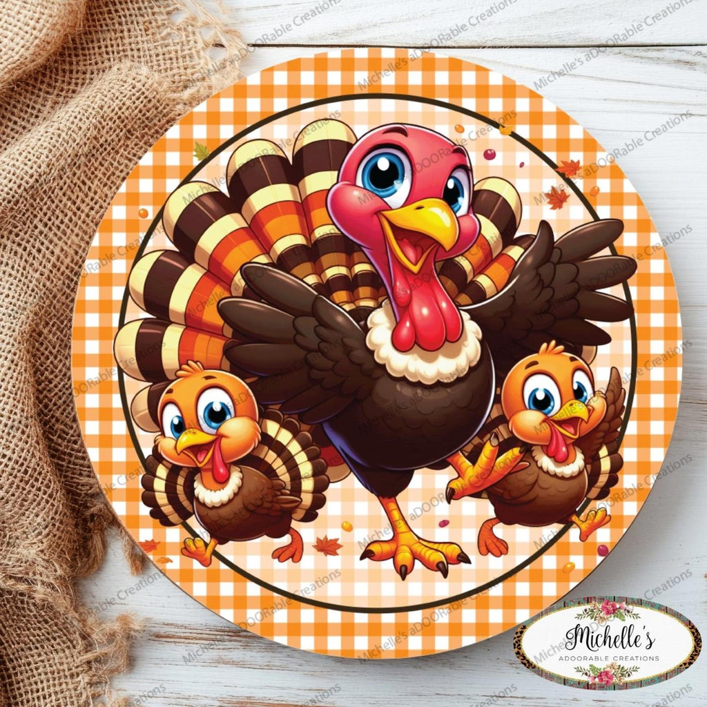 Smiling Turkeys Thanksgiving Round Sign