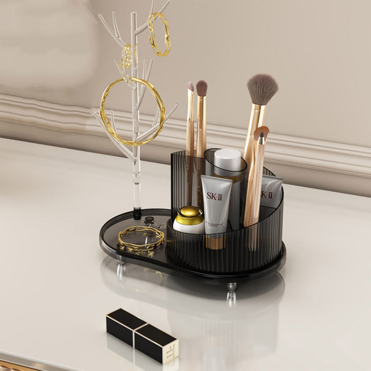 Rotating Makeup Organizer – Large-Capacity Cosmetic Display Case for Brushes, Lipsticks and Skincare, 360° Spinning Vanity Organizer